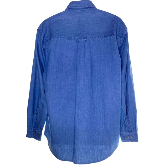 MAYA Mens Small Denim Long Sleeve Button Front Shirt Embroidered Breckenridge - Picture 2 of 8